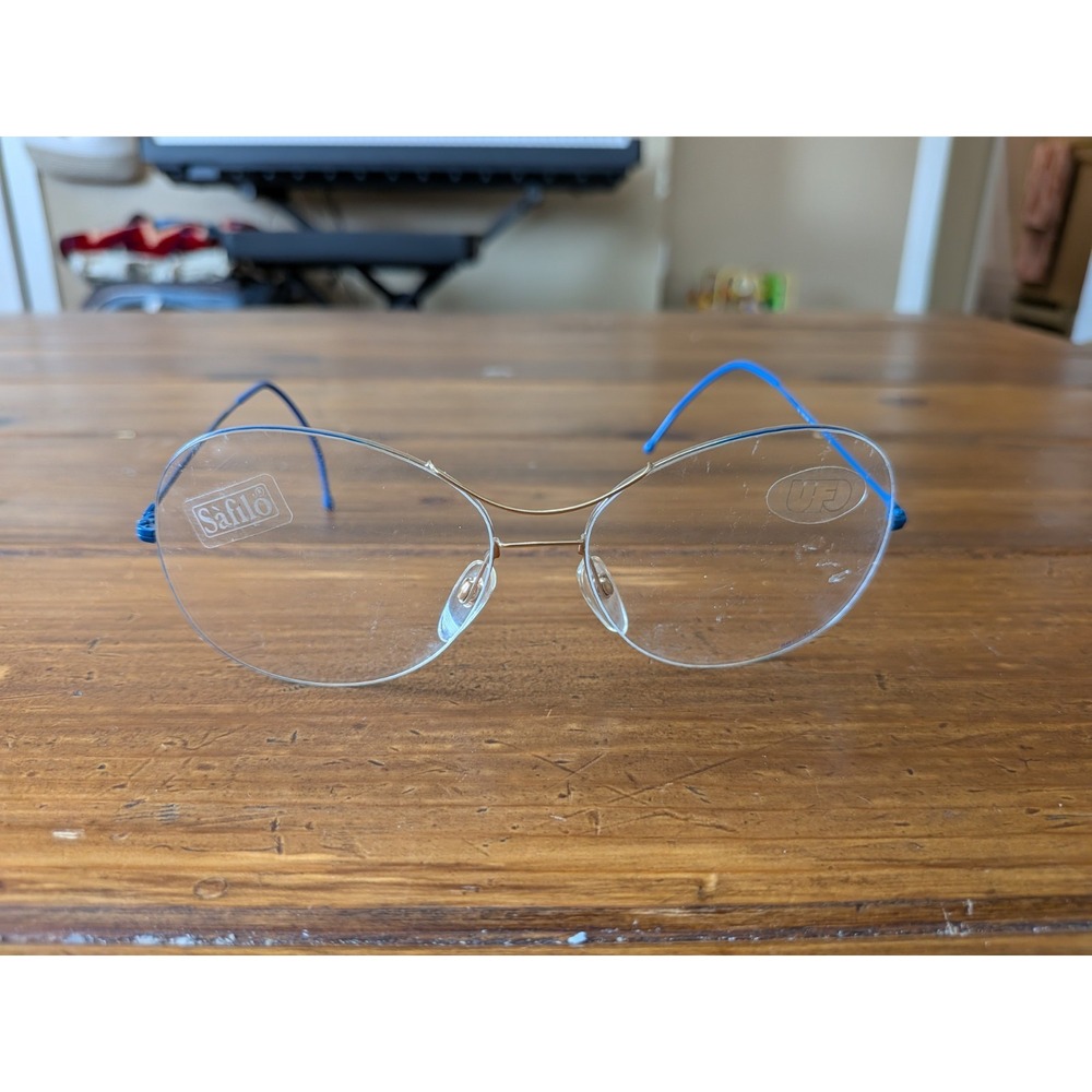 Vintage Safilo UFO 3501 Eyeglasses Blue Gold Women Rimless 58-14-140 Italy
